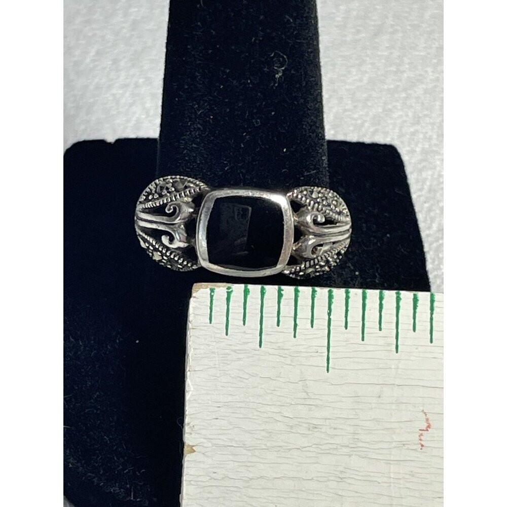 Vintage Thailand 925 Sterling Silver Onyx Ring Size 7.75 - Picture 5 of 7